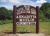 Sign reading Love for All, Hatred for None, Ahmadiyya Muslim Community