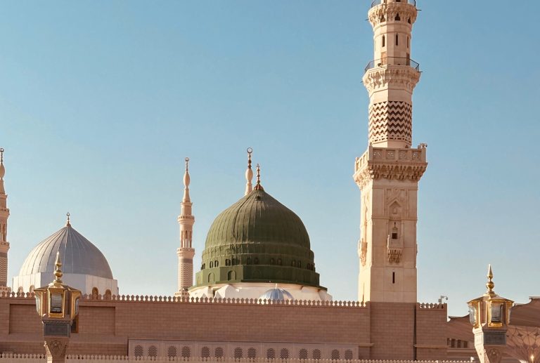 The Prophet's Mosque in Madinah with its green dome